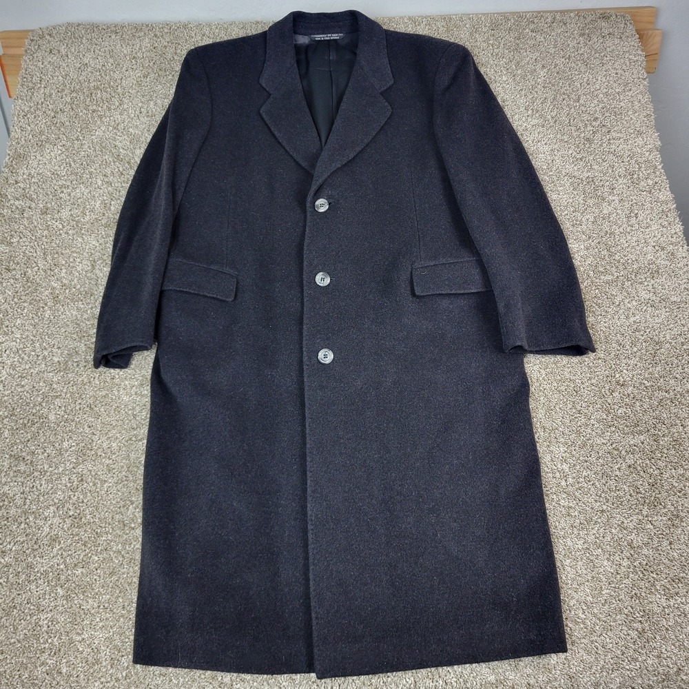 Di Silver Mens 42R Solid Gray Tweed Cashmere Overcoat Woven In Italy